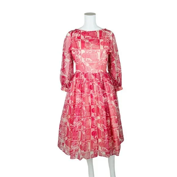 white christmas dresses Vintage 1950s Pink Hydrangea Chiffon Party Dress